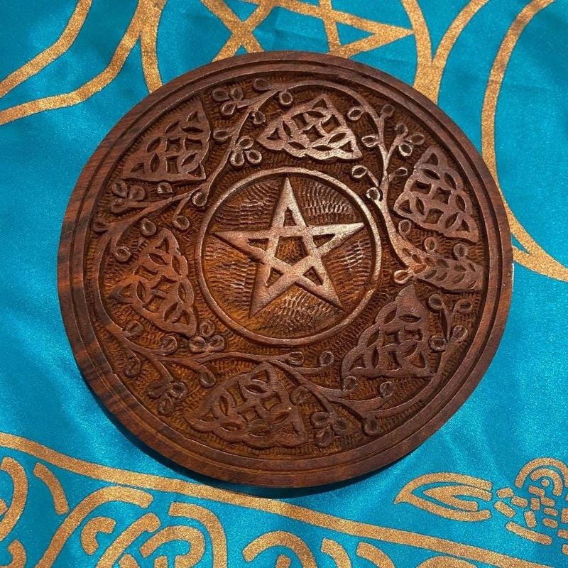 Carved wood 6inch Pentacle Altar Tile