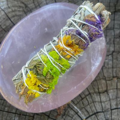Medium Smudge White Sage floral Good Vibes 4 Inches