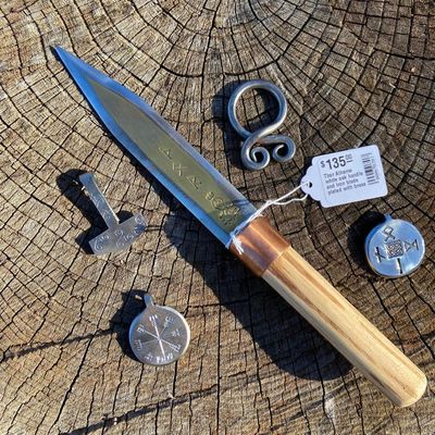 Thor Mjolnir Athame white oak handle and iron blade plated with brass