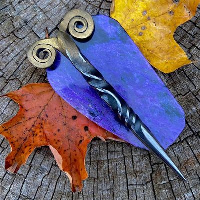 Celtic Double Spiral Iron Burin or Candle Scribe Triple Twist Brass Plated