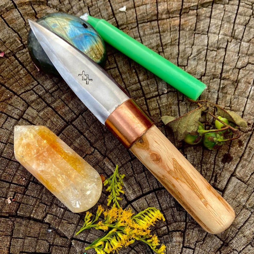 Cunning Craft Runic Iron Athame with Oak Handle - Ingwaz