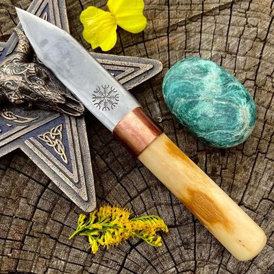 Cunning Craft Iron Athame Helm Of Awe with Hawthorn Handle
