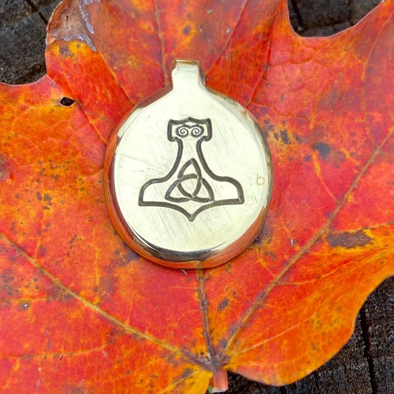 Luna Ignis Hand Crafted Brass Mjolnir Amulet pendant