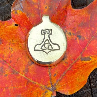 Luna Ignis Hand Crafted Brass Mjolnir Amulet pendant