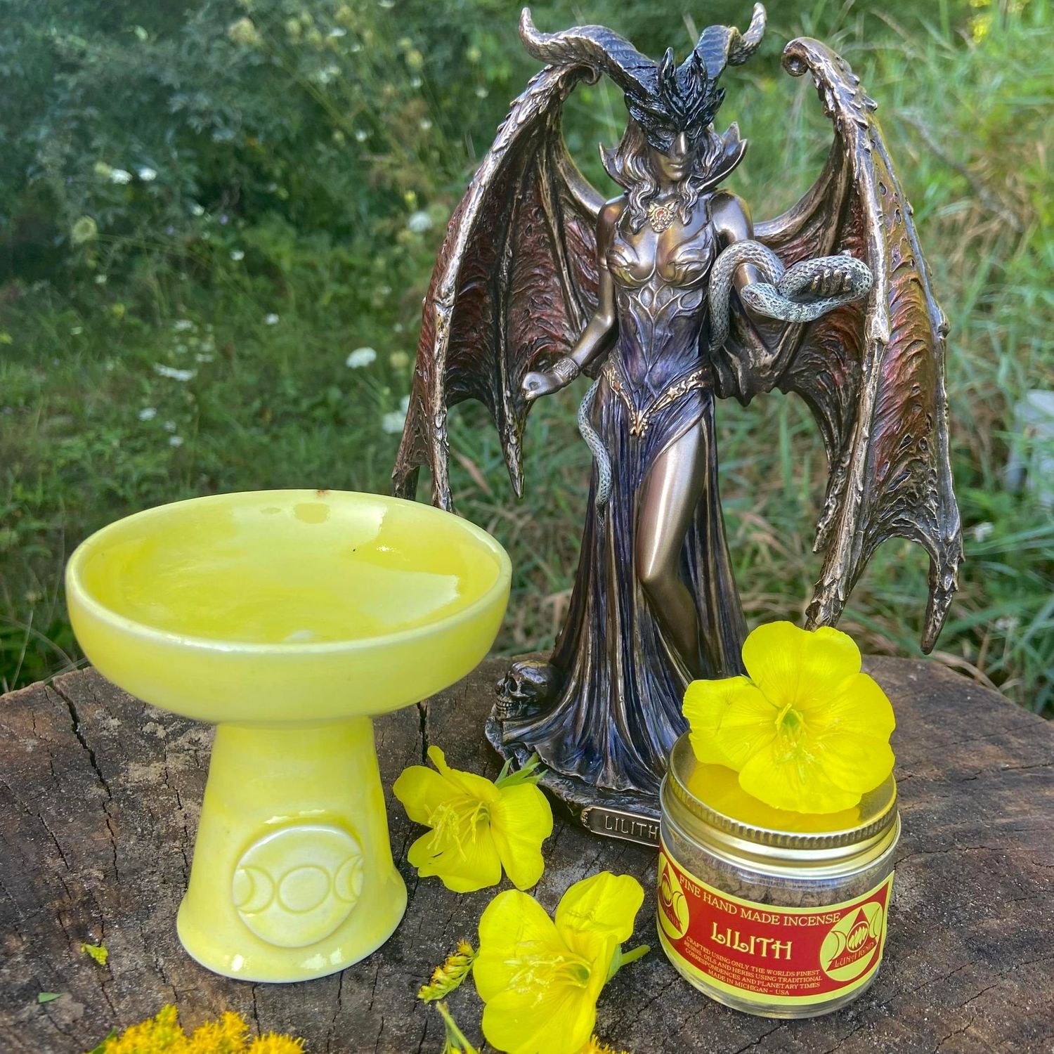 Luna Ignis Ceramic Incense Burner Yellow Triple Moon