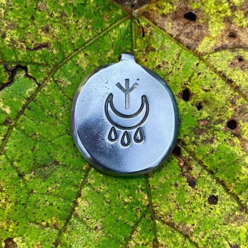 Luna Ignis Hand Forged Crying Moon With Algiz Amulet Pendant