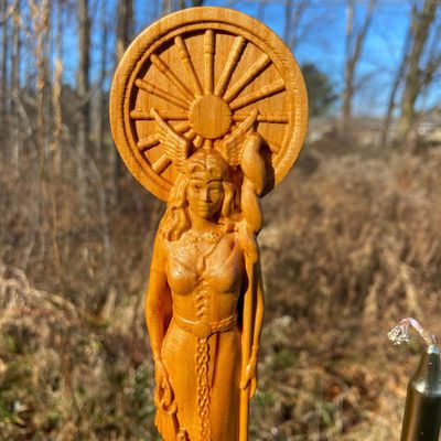 Wooden Frigg or Frigga Statue Hand Carved