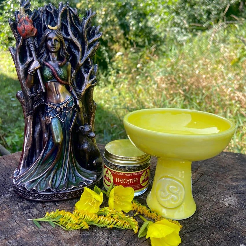 Luna Ignis Ceramic Incense Burner Yellow Triskelion