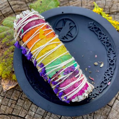 Medium Smudge White Sage Floral 7 Chakra 4 Inches