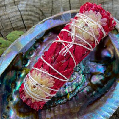 Medium Smudge Red Romance White sage, floral and Dragons Blood 4 Inches