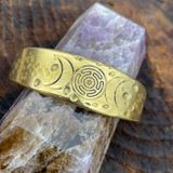 Brass Hecate Wheel Triple Moon amulet Cuff Bracelet with craters hand crafted