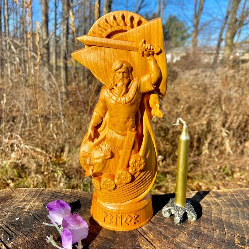 Wooden Freyr Statue Hand Carved