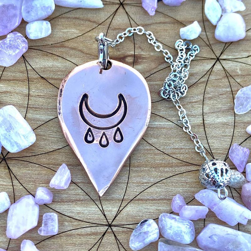 Luna Ignis Artisan Copper Pendulum Hand Crafted with Crying Moon