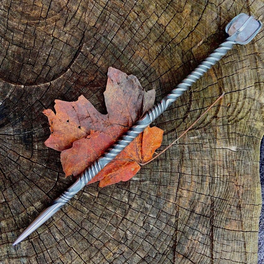 Iron wand with Fluorite - quintupled twisted