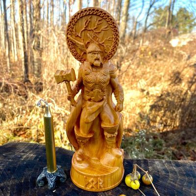 Wooden Thor Statue Hand Carved