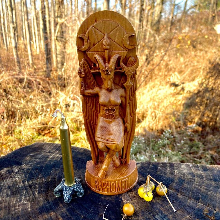 Wooden Baphomet Statue Hand Carved