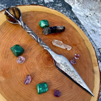 Luna Ignis Crystal Sphere Athame with Tiger Eye And vine twist  Handle