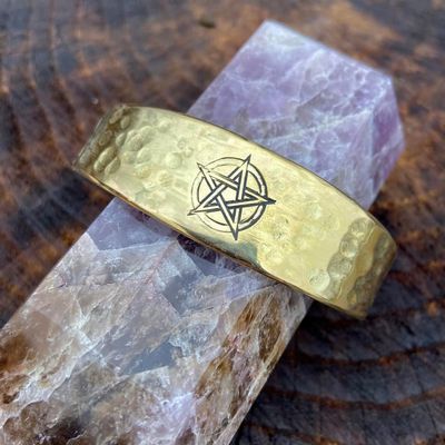 Brass Pentacle amulet Cuff Bracelet with craters hand crafted