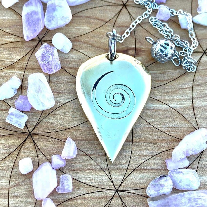Luna Ignis Artisan Brass Pendulum Hand Crafted with Neolithic Spiral