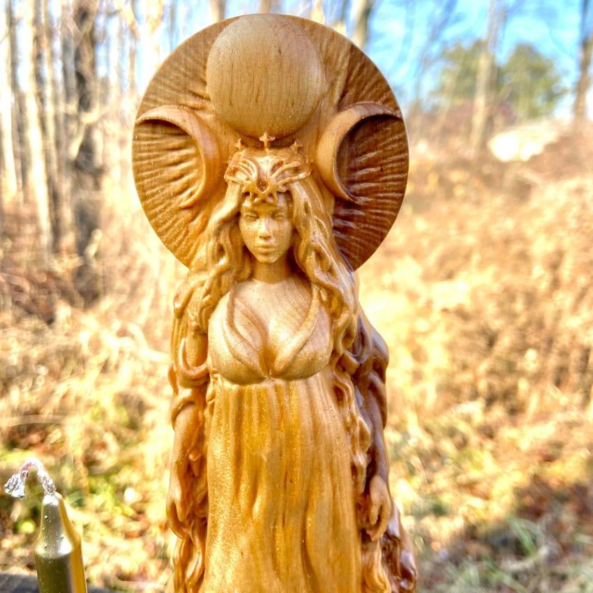 Wooden Nyx Statue Hand Carved Short Base