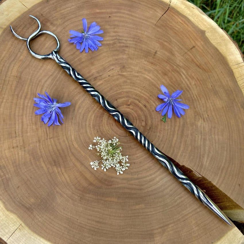 Artisan Iron Wand with Horned God