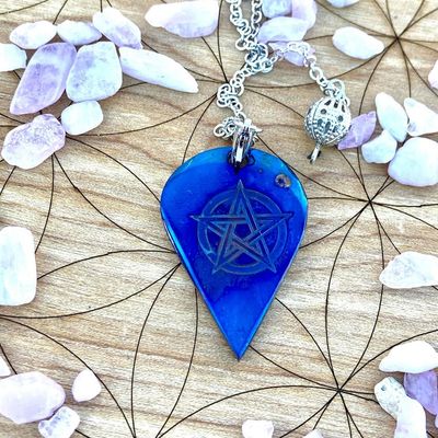 Luna Ignis Pendulum Hand forged colorized iron with Pentacle