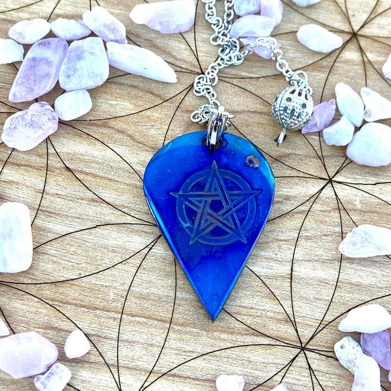 Luna Ignis Pendulum Hand forged colorized iron with Pentacle