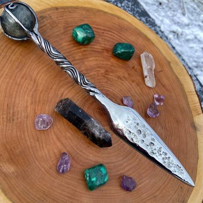 Luna Ignis Crystal Sphere Athame with Labradorite And triple vine twist  Handle