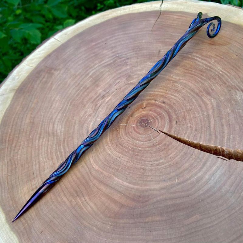 Artisan Iron Wand with Ram&#39;s Horns Iridescent