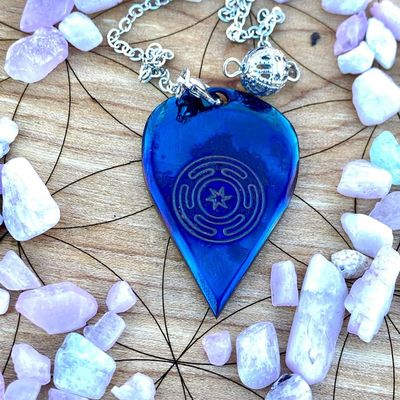 Luna Ignis Pendulum Hand forged colorized iron with Hecate Wheel