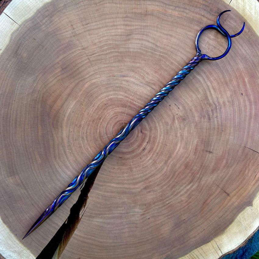 Artisan Iron Wand with Horned God Iridescent