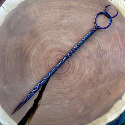 Artisan Iron Wand with Horned God Iridescent