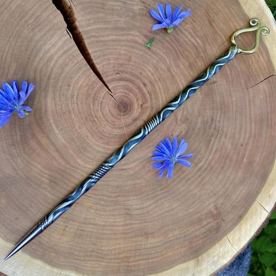 Artisan Iron Wand with Celtic Stang Brass Plated