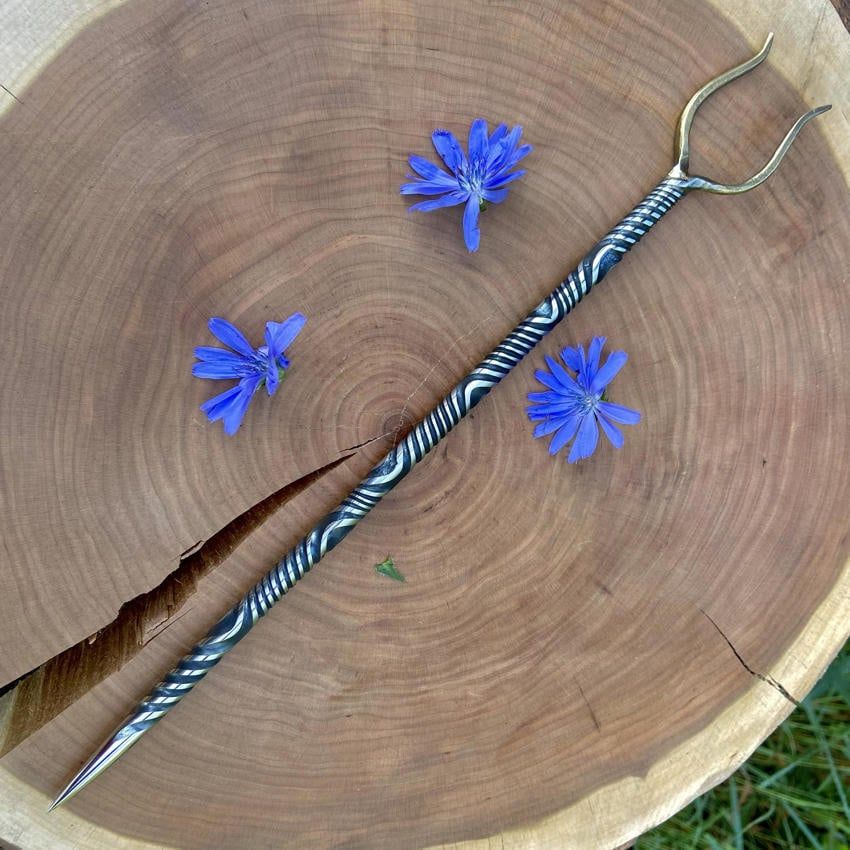 Artisan Iron Wand with Stang Brass Plated