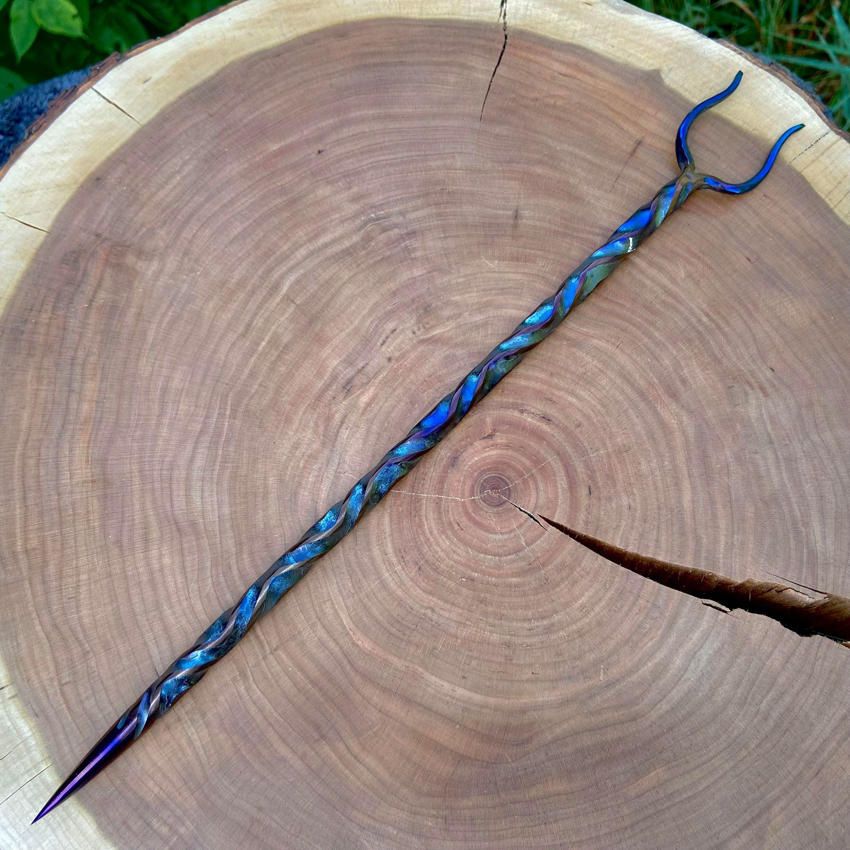 Artisan Iron Wand with Stang Iridescent
