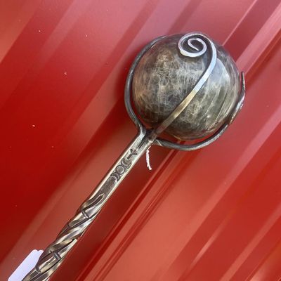 Luna Ignis Hand Forged Iron Witches Staff With Black Moonstone And basket twist