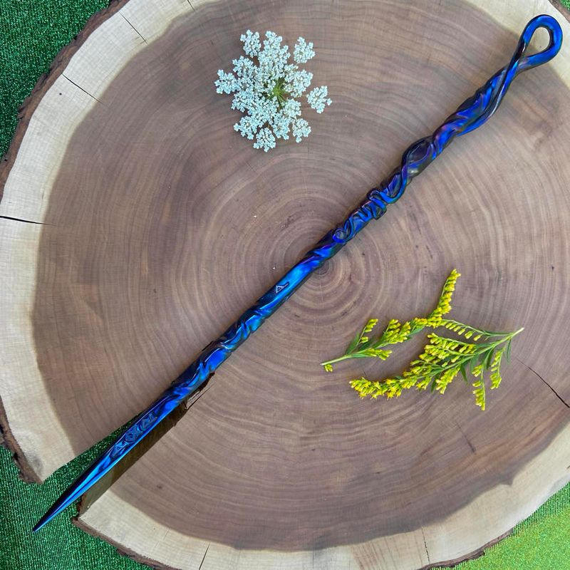 Luna Ignis Bifrost Runic Wand With Simple Vine Twist And Serpentine tail