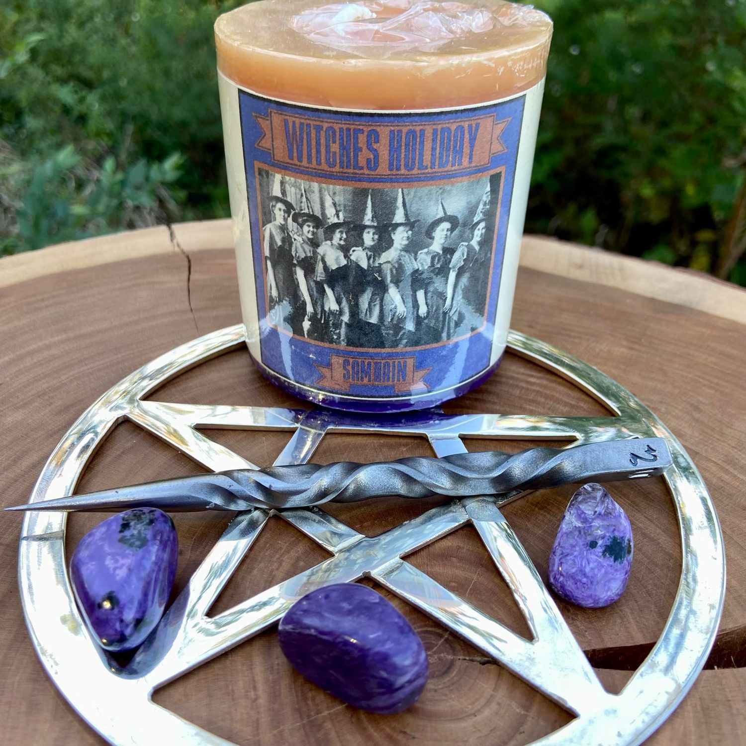 Crone And The Wise Cat Witches Holiday Samhain Candle