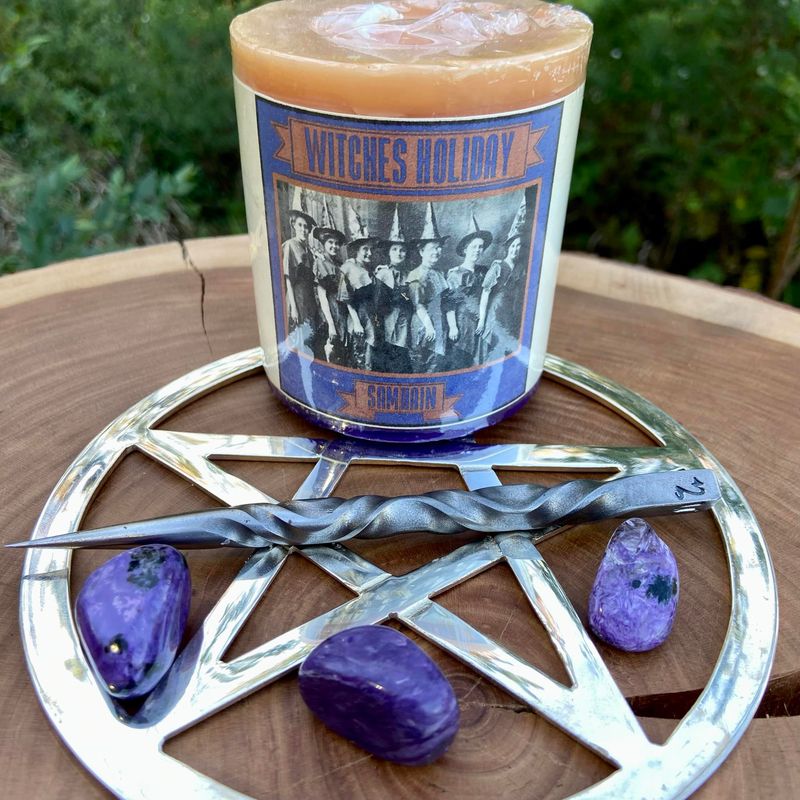 Crone And The Wise Cat Witches Holiday Samhain Candle