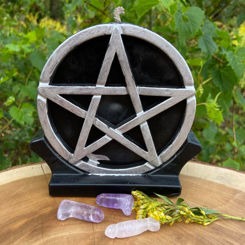 Large Silver Pentacle Altar Candle