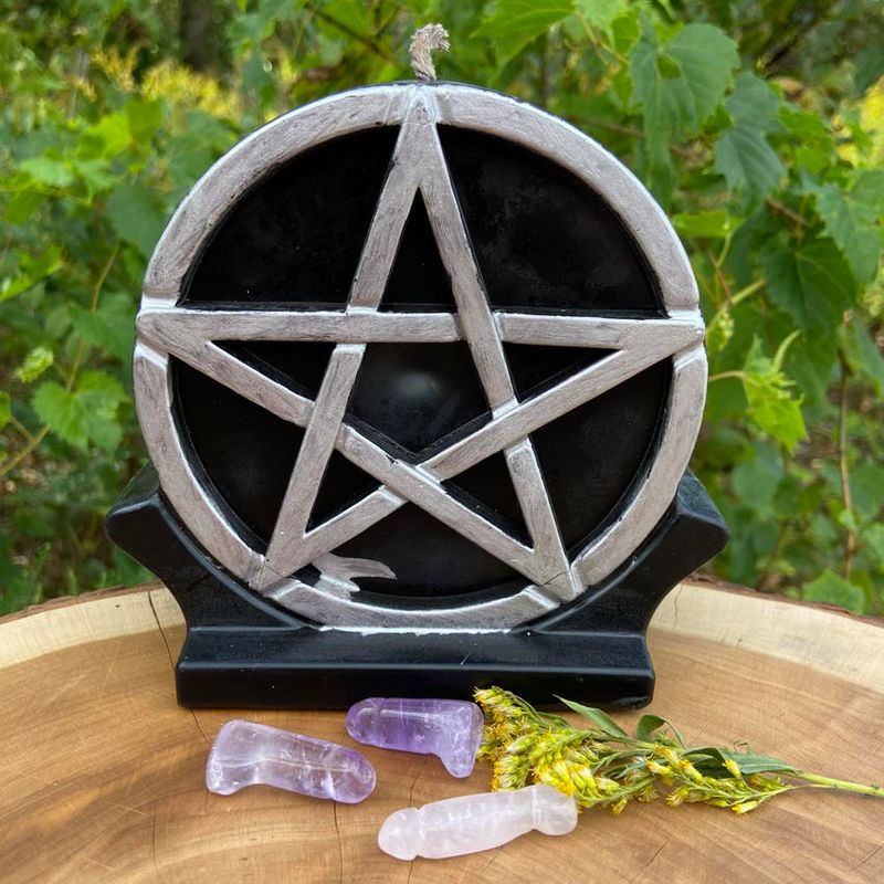 Large Silver Pentacle Altar Candle