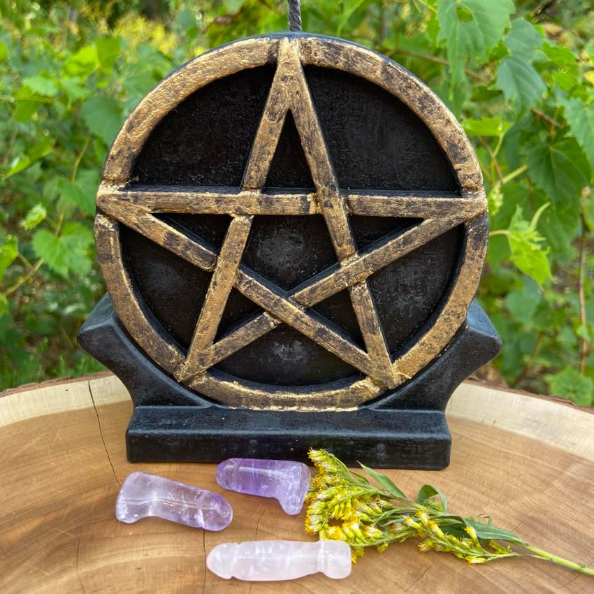 Large Gold Pentacle Altar Candle