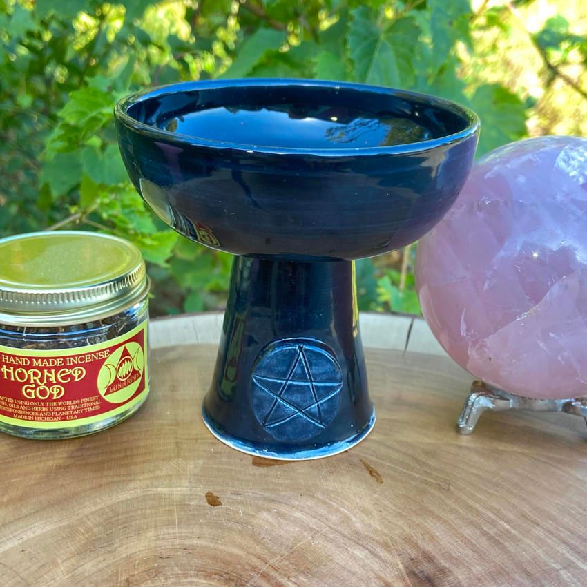 Luna Ignis Ceramic Incense Burner Black Pentacle