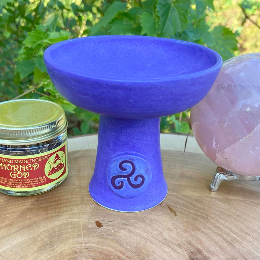 Luna Ignis Ceramic Incense Burner Matte Purple Triskelion