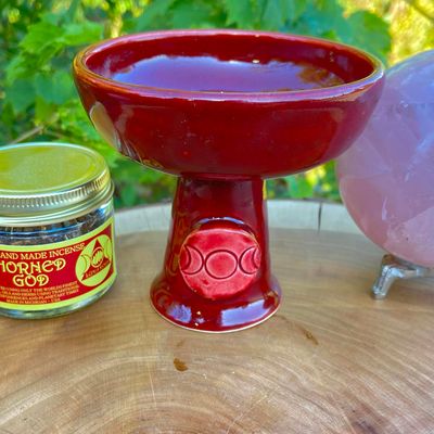Luna Ignis Ceramic Incense Burner Dark Red Triple Moon