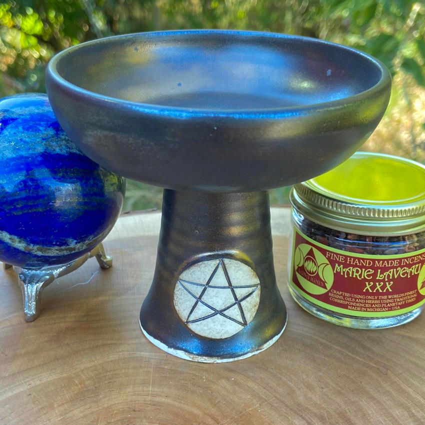Luna Ignis Ceramic Incense Burner Metallic Dark Grey  Pentacle