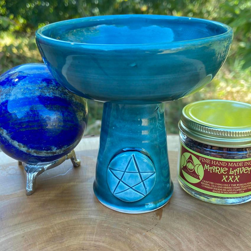 Luna Ignis Ceramic Incense Burner Dark Aqua Pentacle