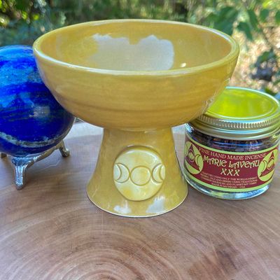 Luna Ignis Ceramic Incense Burner Golden Brown Triple Moon