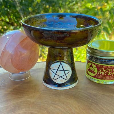Luna Ignis Ceramic Incense Burner Brown and Gold Pentacle