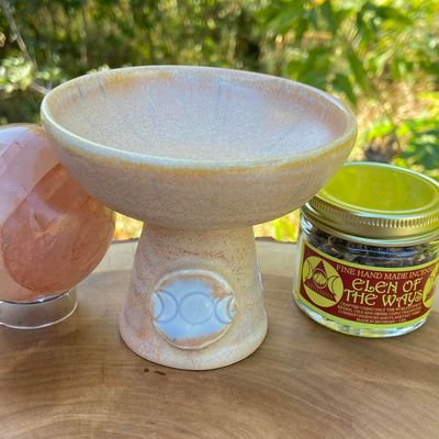Luna Ignis Ceramic Incense Burner Sandstone with Triple Moon